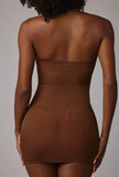 Soft Sheer Mesh Bandeau Mini Slip Dress in Mocha