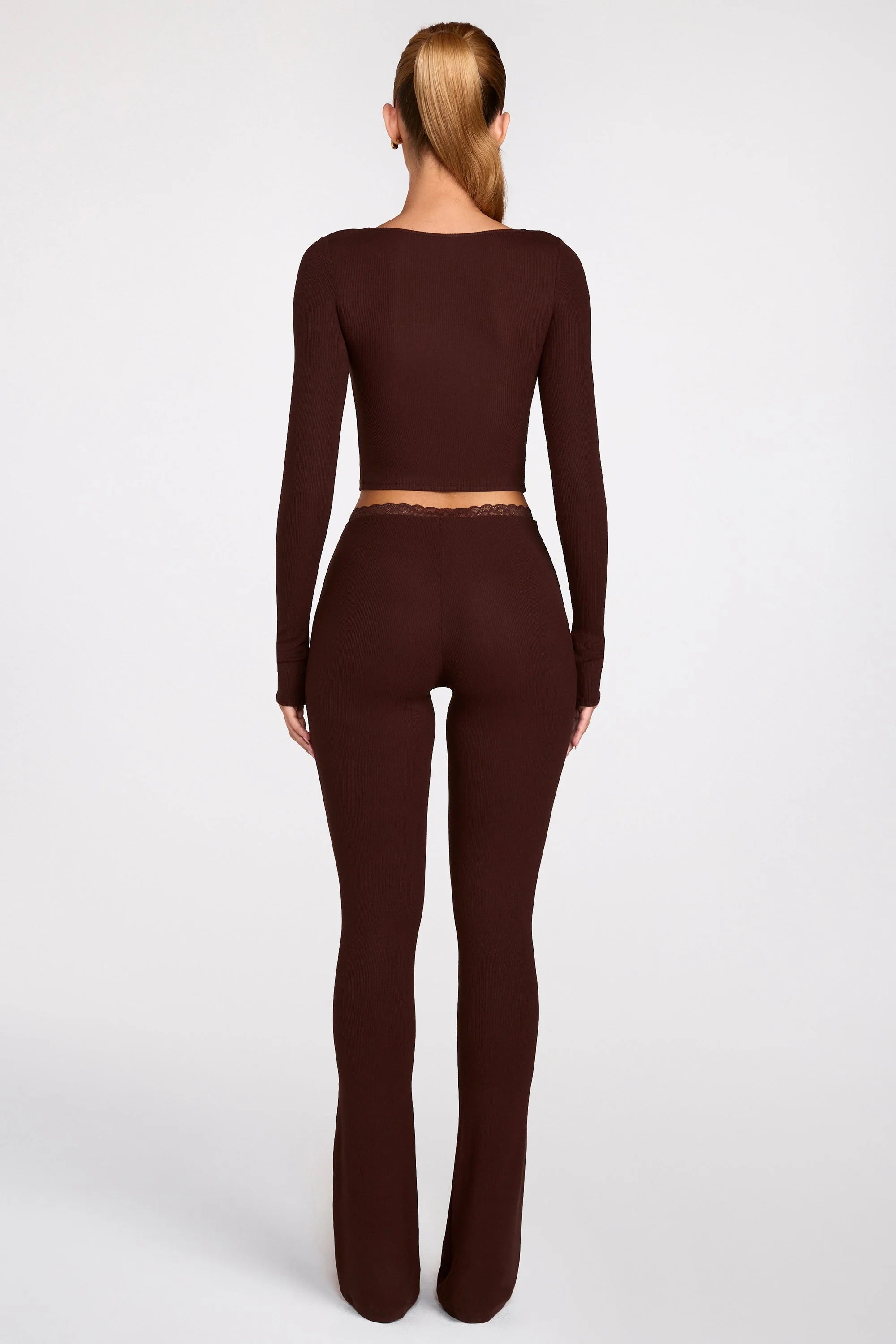 Modal Mid Rise Flared Trousers in Chocolate Brown