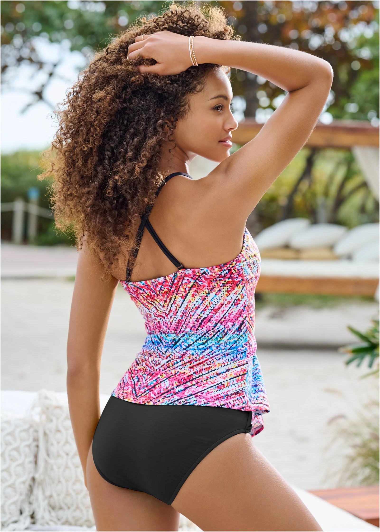 Hanky Hem High Neck Tankini Top Sunset Jive