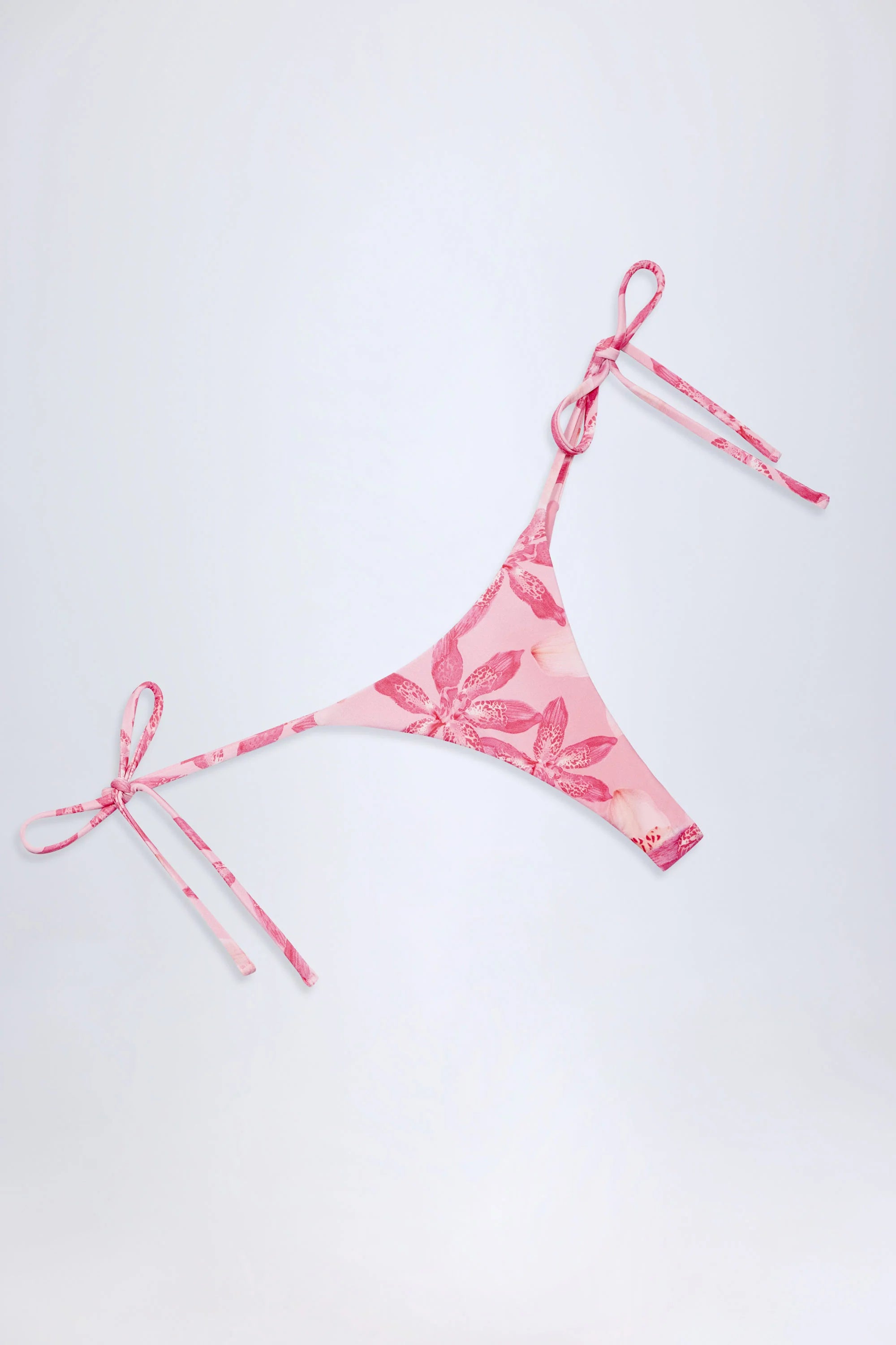 Side Tie Thong Bikini Bottoms in Pink Orchid Print
