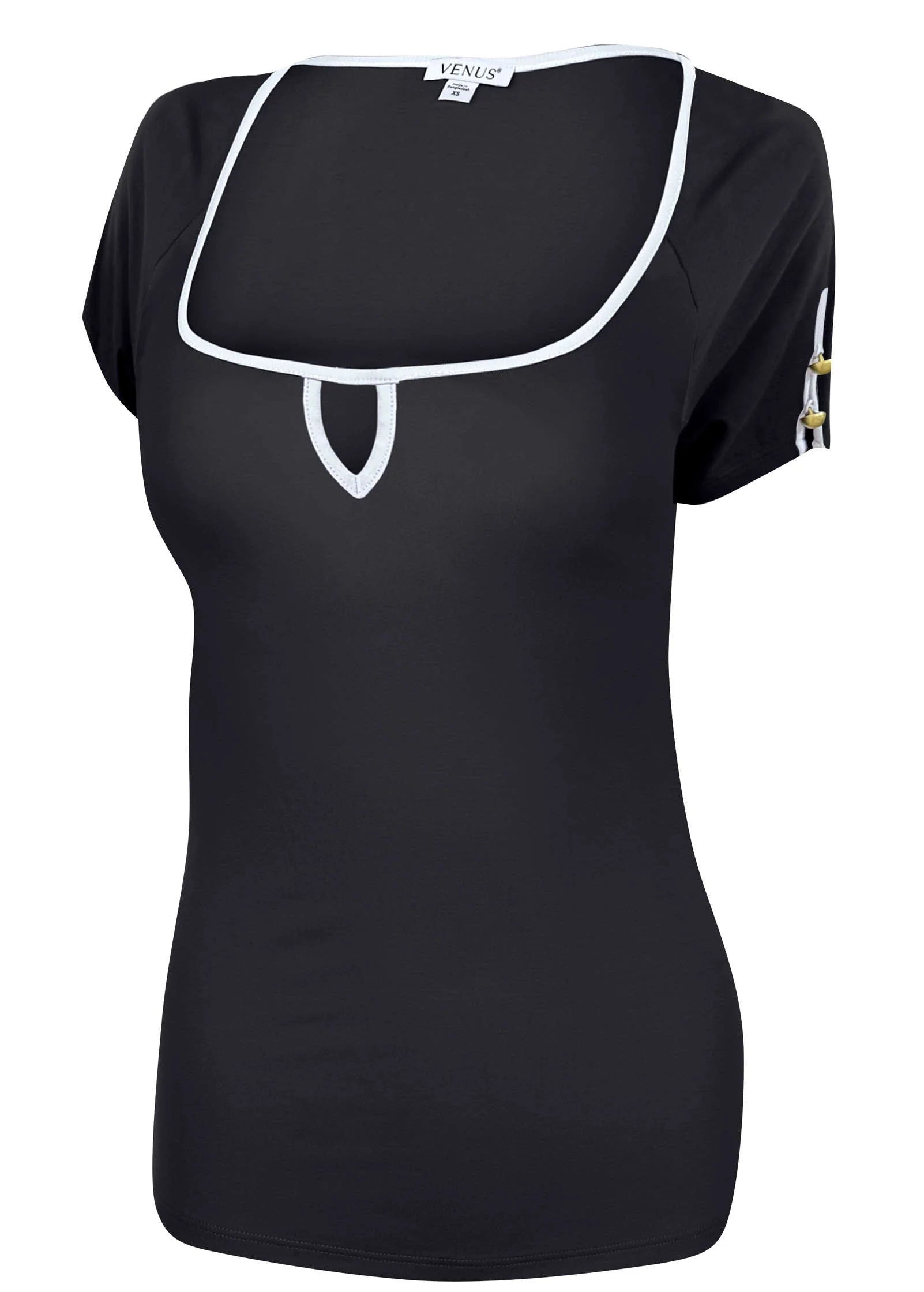 Button Detail Short Sleeve Jet Black