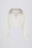 Soft Knit Layered Collar Cropped Jumper in Ivory
