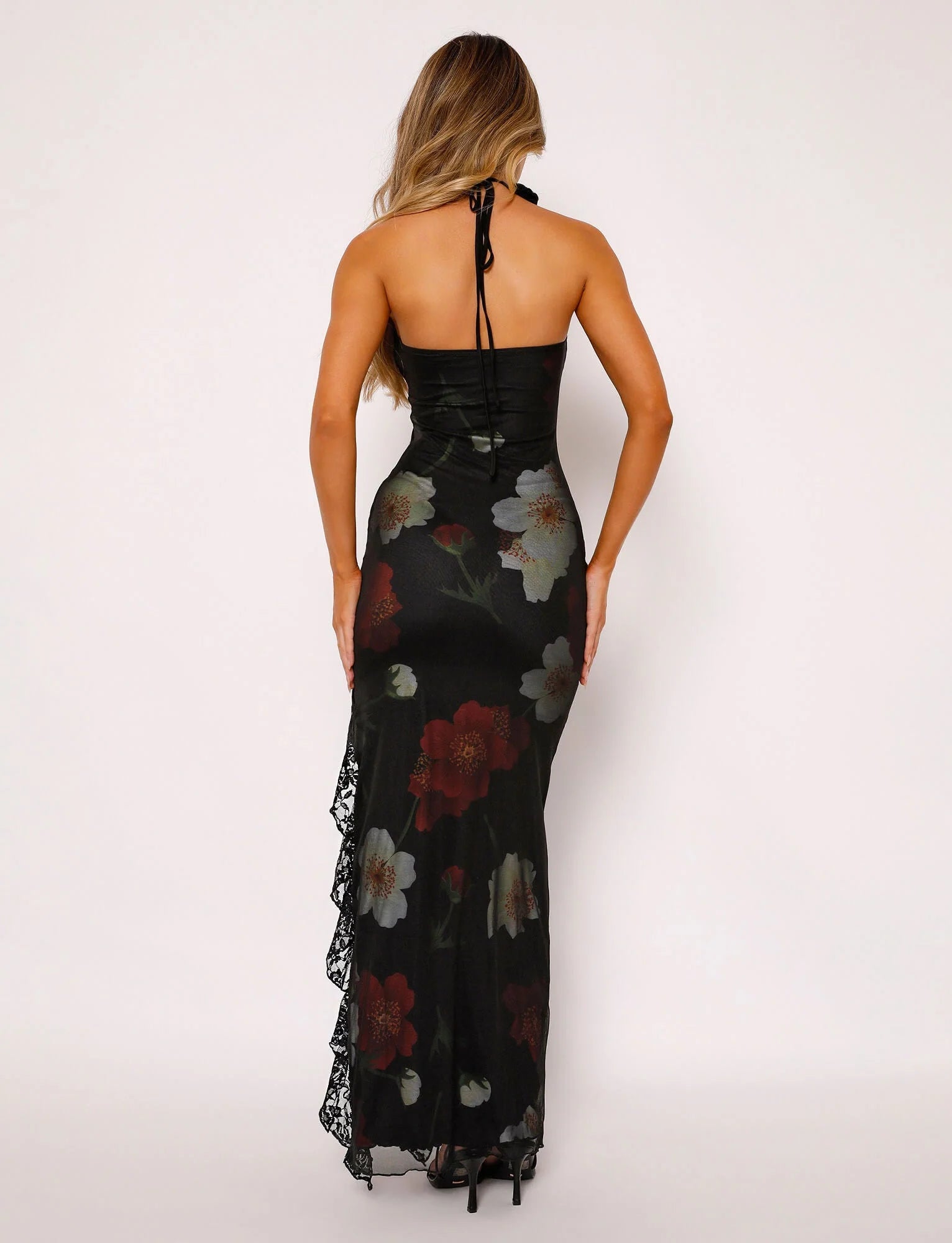 THEO MAXI DRESS RED MACRO FLORAL