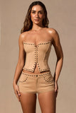 Lace Up Corset Top in Tan