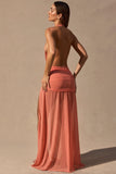 Cowl Neck Plunge Maxi Dress in Coral