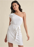 One Shoulder Sequin Dress White