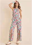 Linen Front Slit Jumpsuit Gouache Leopard Multi