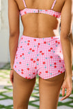 Coastal Darling Pink Cherry Gingham High Waisted Bikini Bottom
