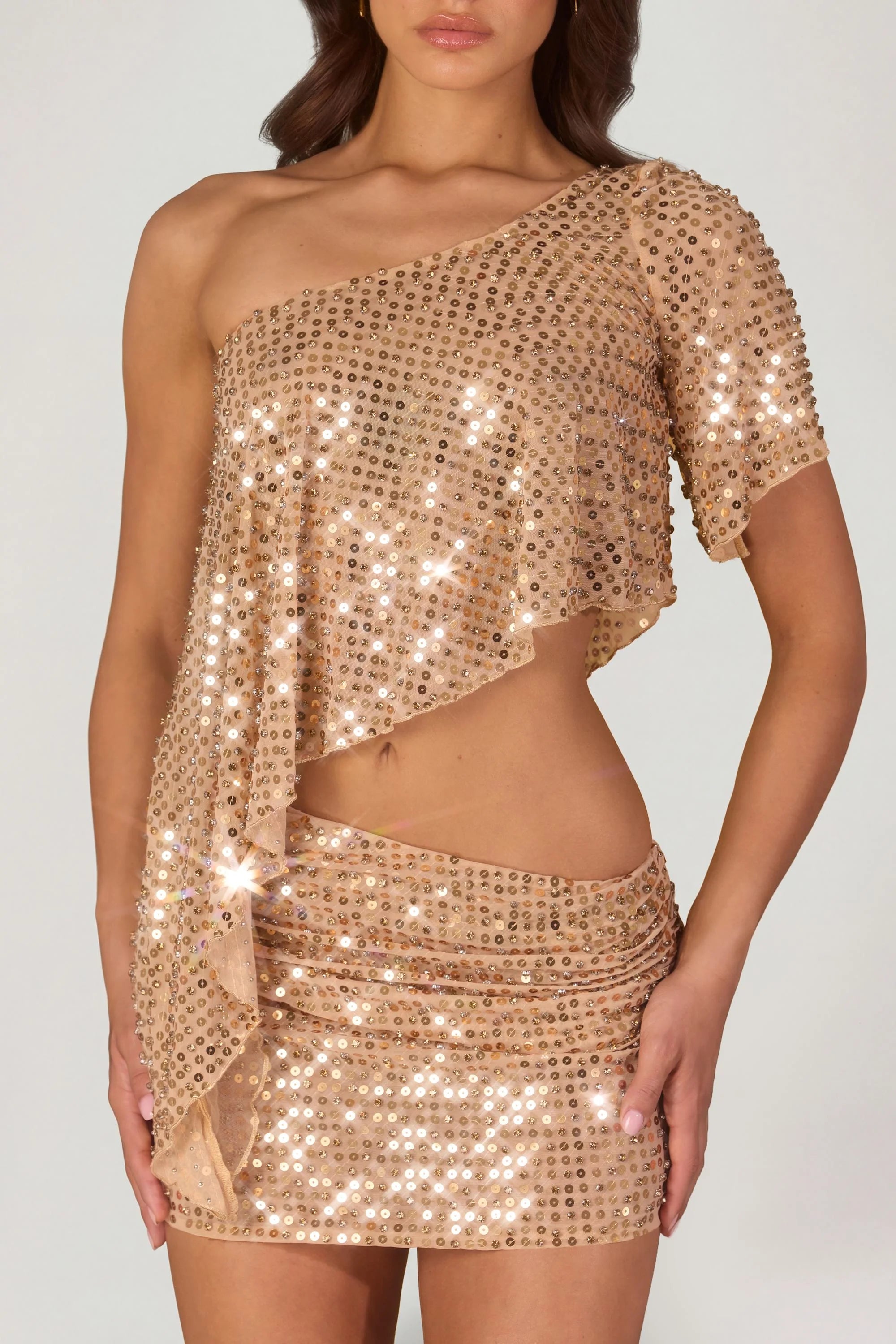 Embellished Micro Mini Skirt in Gold