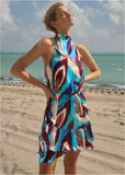 Printed Halter Mini Dress Ikat Flowers