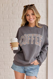 Coffee Leopard Print Dark Grey Graphic Sweatshirt