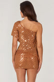 Embellished One Shoulder Asymmetric Top in Bronze