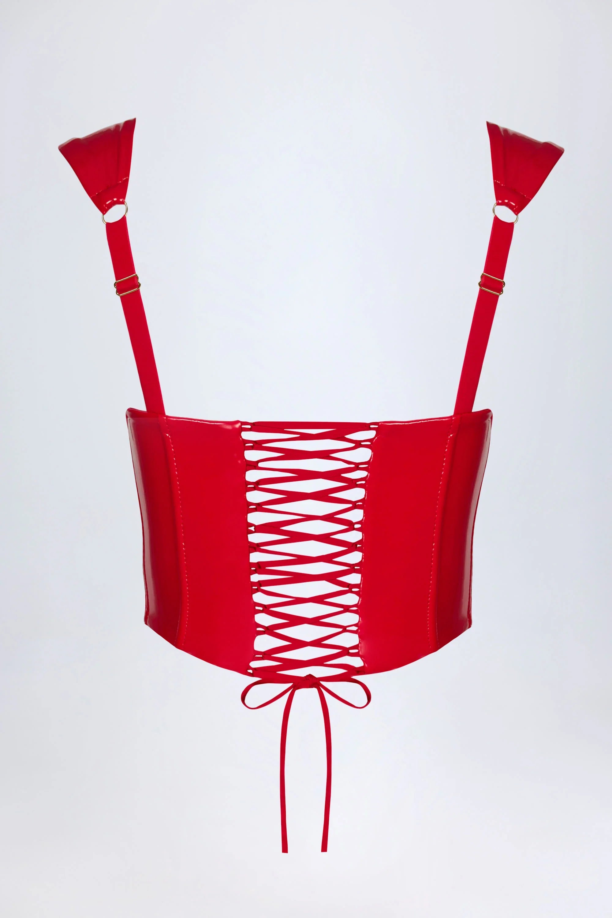 Vinyl Lace Up Corset Top in Fire Red