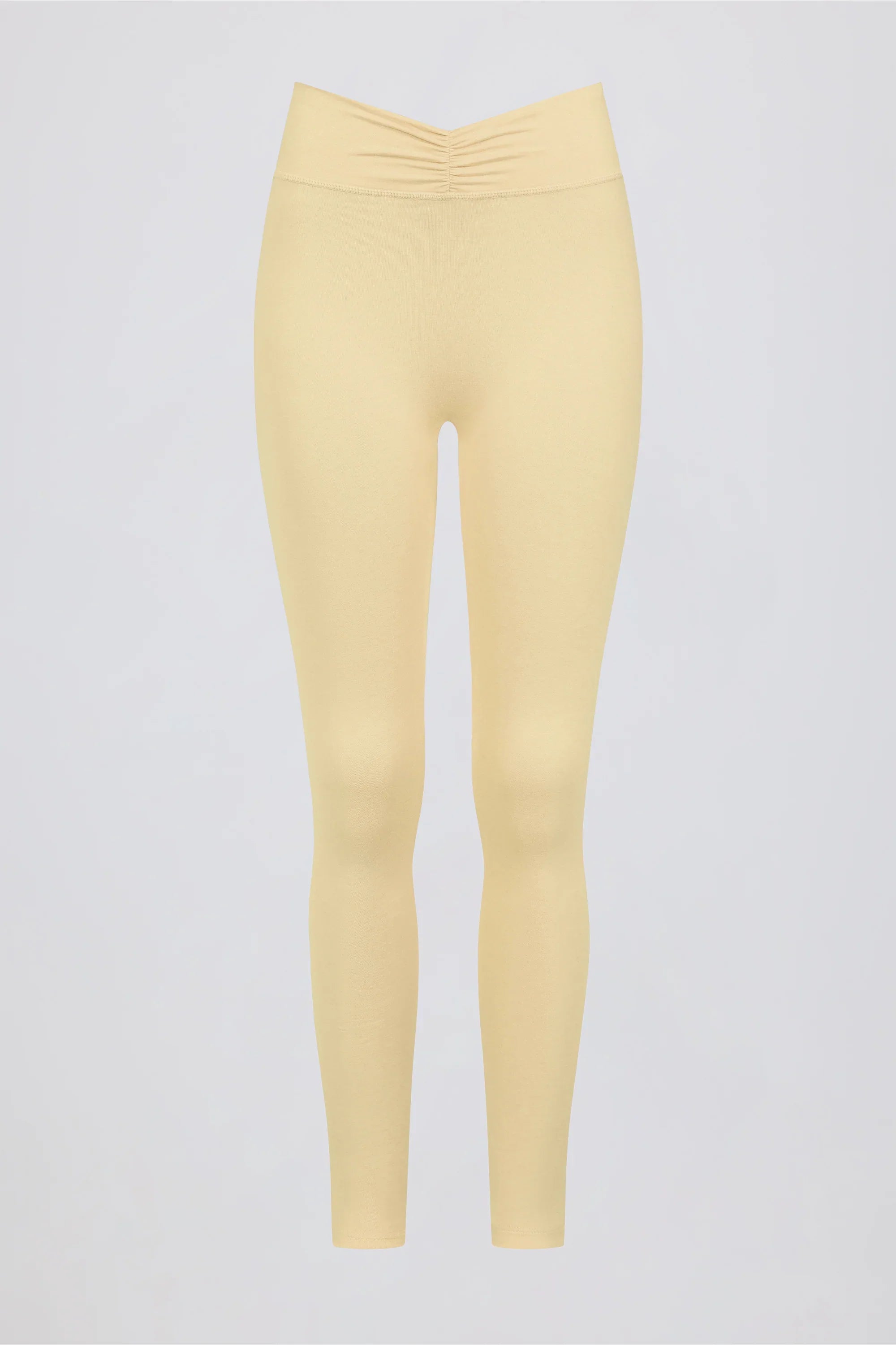 Brushed Jersey Ruched Mid Rise Leggings in Lemon Marl