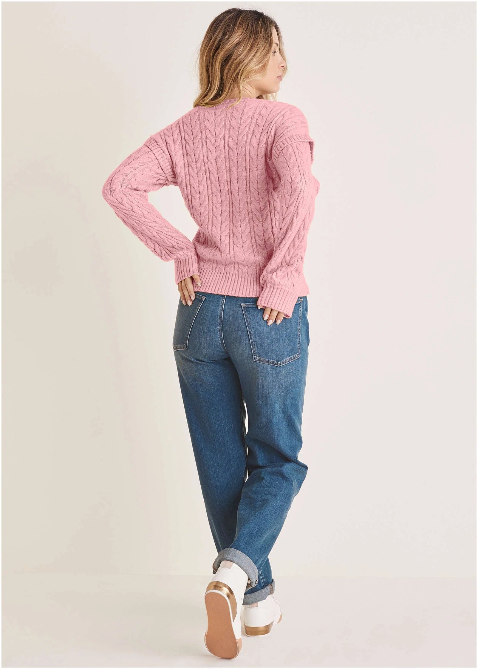 Cable Knit Cut Out Sweater Bleached Mauve