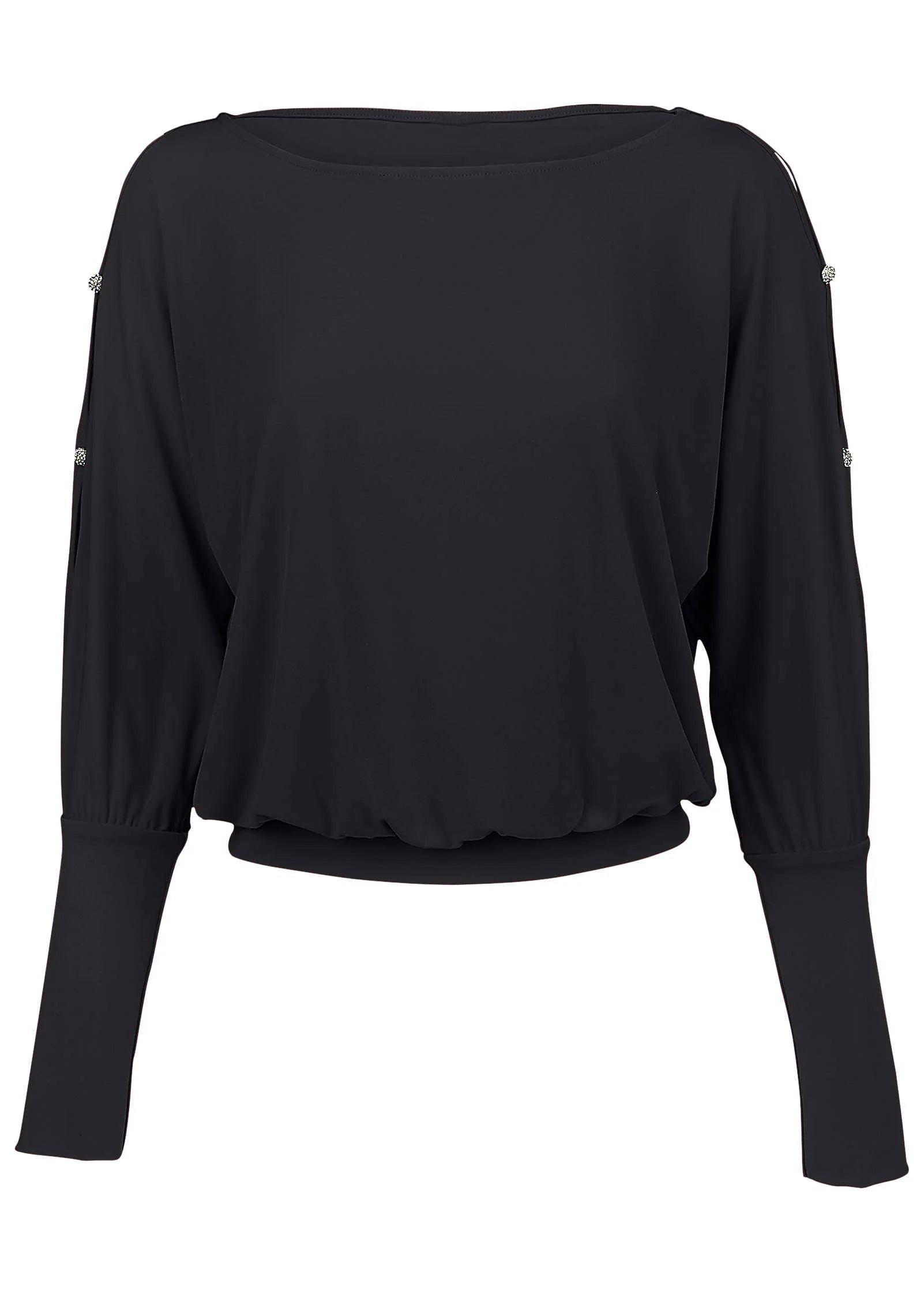 Bling Cold Shoulder Blouse Jet Black