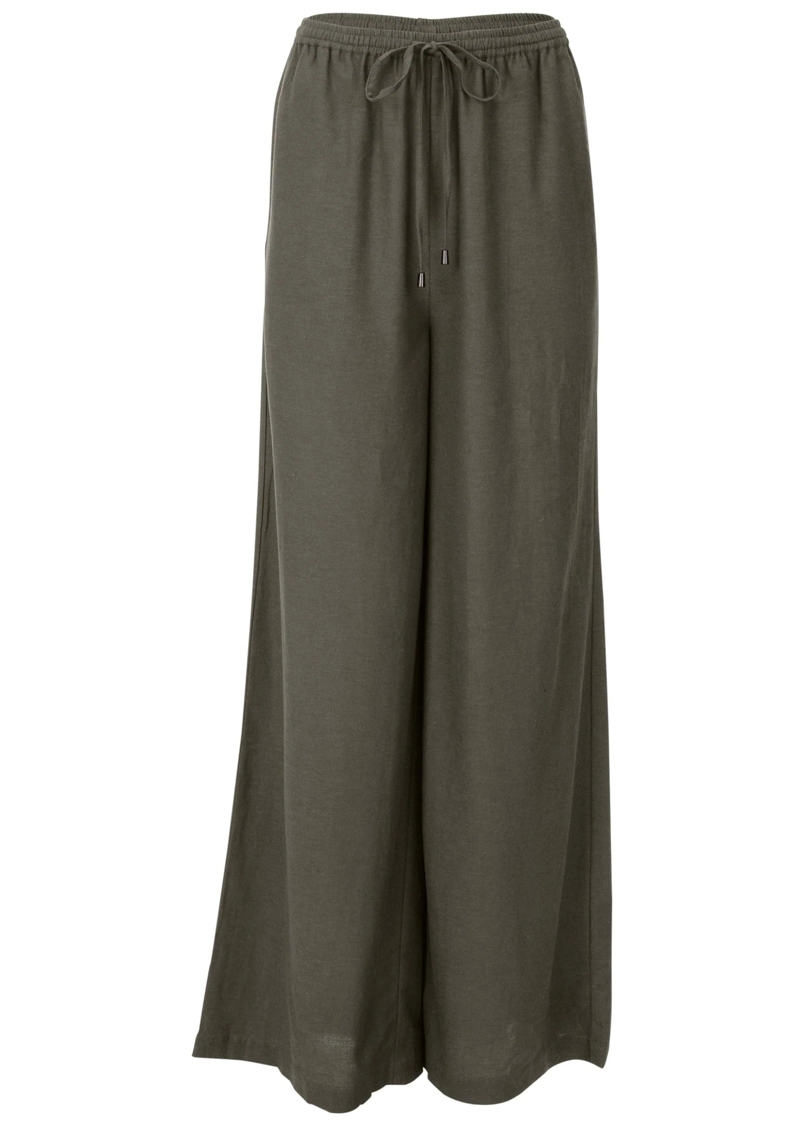 Linen Wide Leg Pants Olive