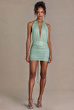 Embellished Open Back Mini Dress in Sage Green
