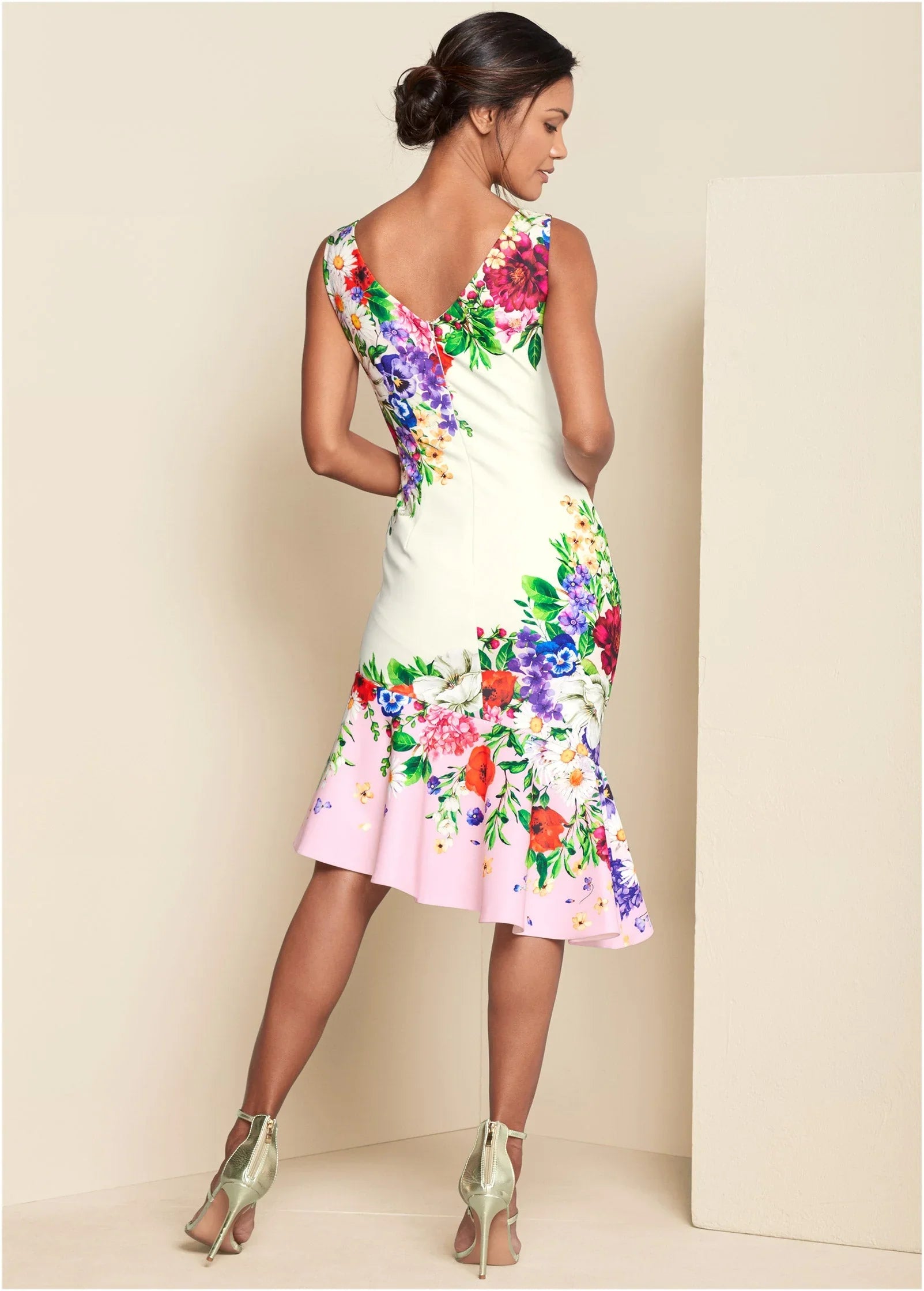 Ruffle Trim Detail Dress White Multi