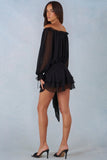 Off Shoulder Balloon Sleeve Mini Dress in Black