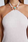 Hardware Detail Open Back Halterneck Micro Mini Dress in Sky Grey