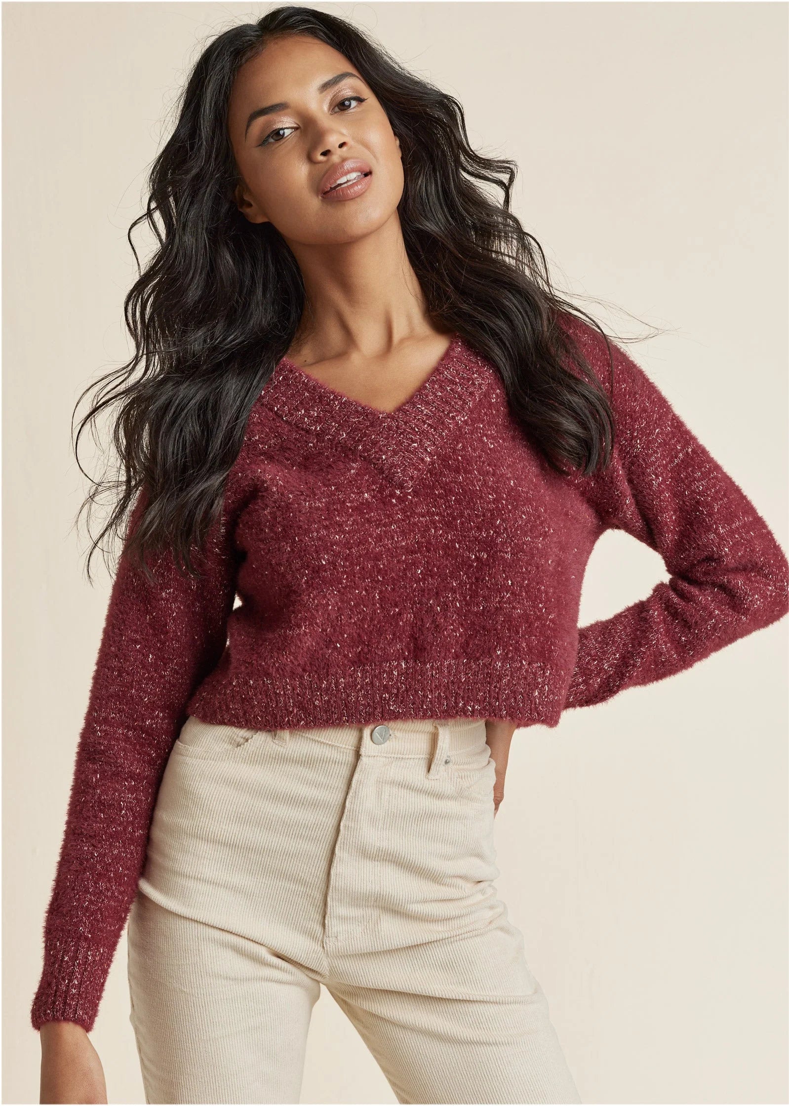 V Neck Sweater Burgundy