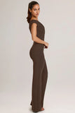 Modal One Shoulder Jumpsuit in Chocolate Brown