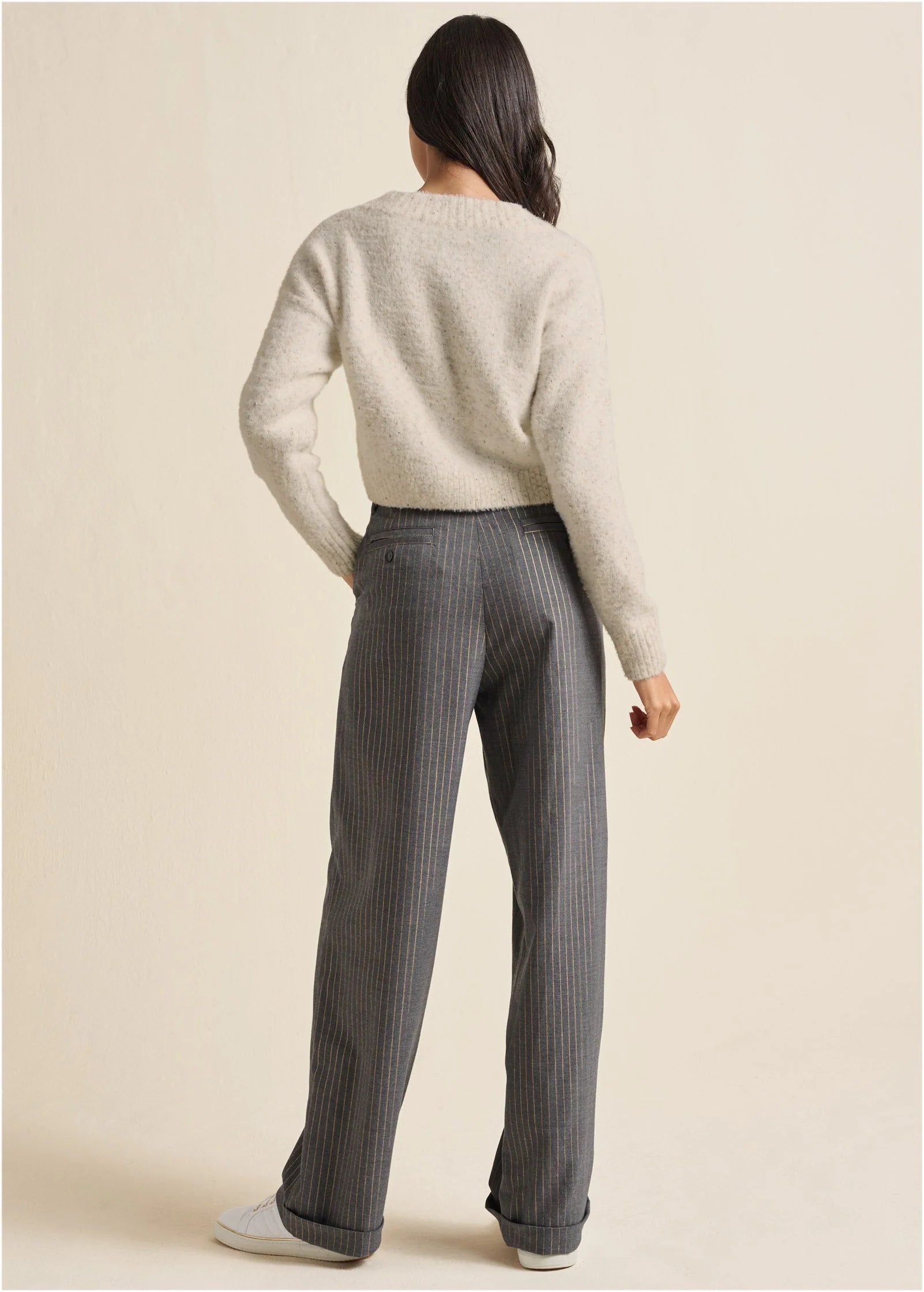 Stripe Wide Leg Trousers Grey Gold
