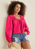 Tassel Long Sleeve Top Dark Pink