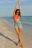 Star Print Raw Edge Denim Shorts