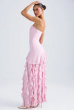 Ruffle Trim Strapless Gown in Light Pink