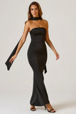 Scarf Detail Strapless Gown in Black