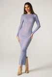 Embellished Long Sleeve Maxi Dress in Blue