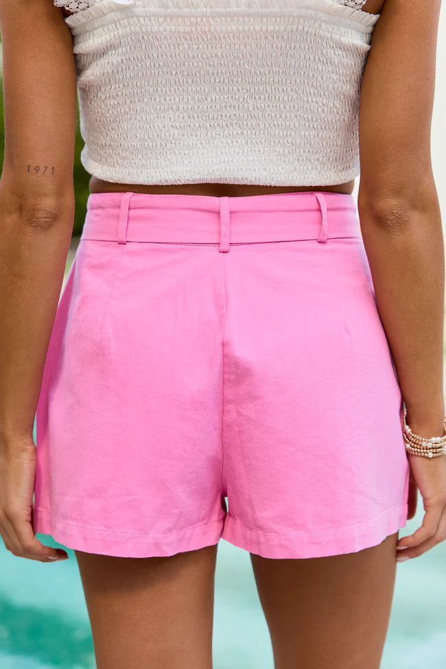 Wherever You Are Pink Belted Denim Shorts