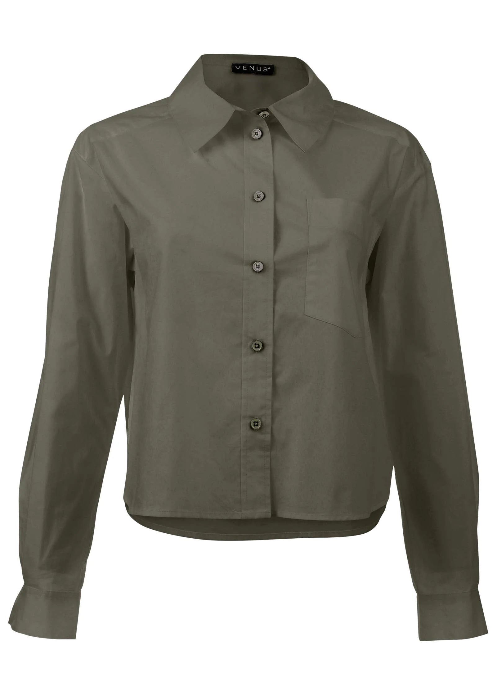 Cropped Button Down Olive
