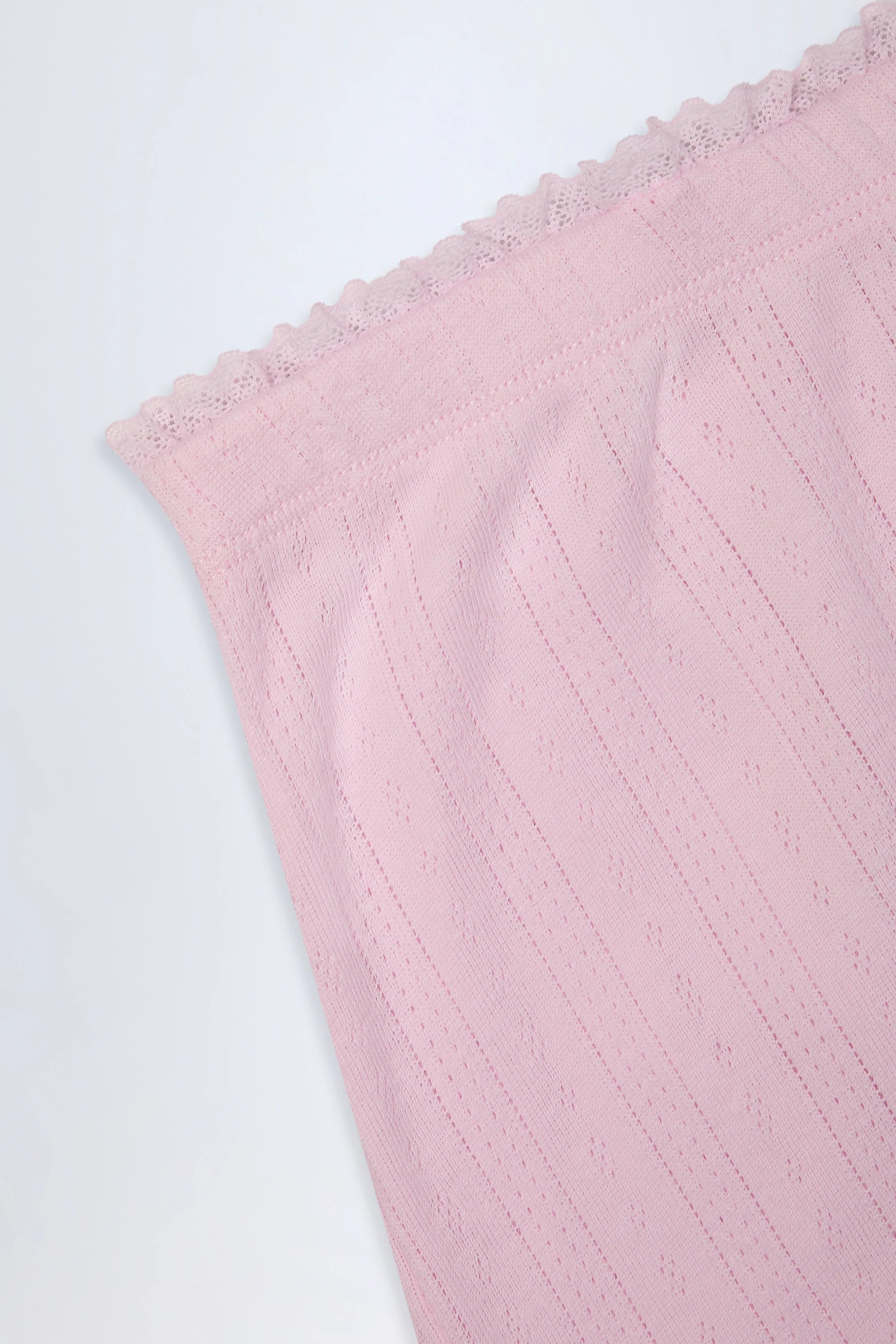 Pointelle Mid Rise Straight Leg Trousers in Baby Pink