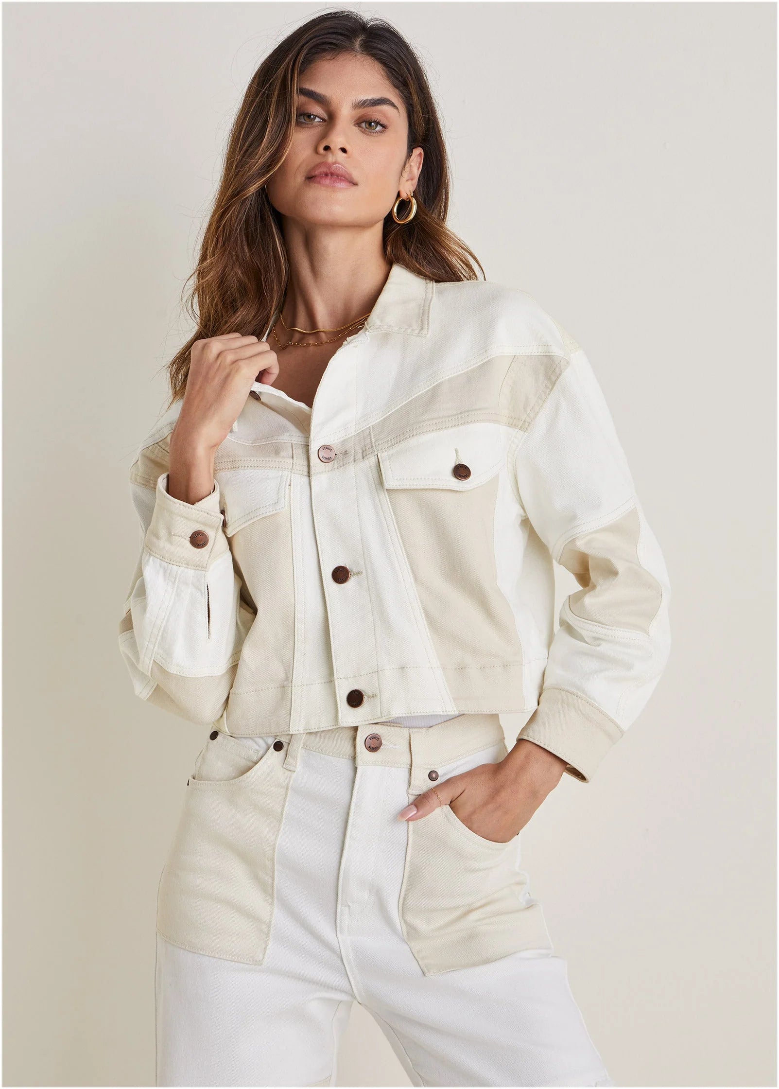 Patchwork Denim Jacket Whisper White Turtledove Combo