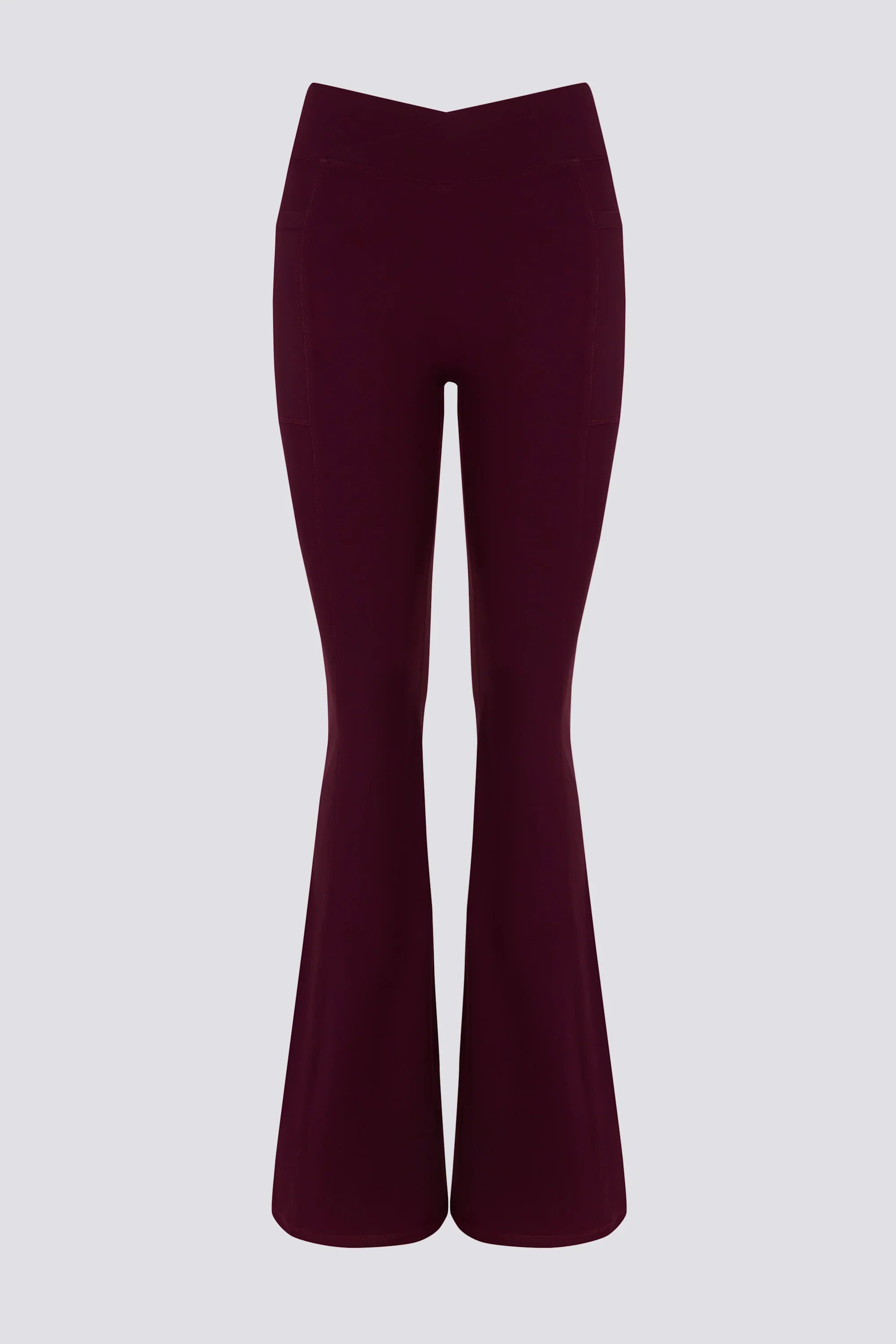 Soft Active V Waist Pocket Flared Leggings in Burgundy