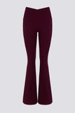 Soft Active V Waist Pocket Flared Leggings in Burgundy