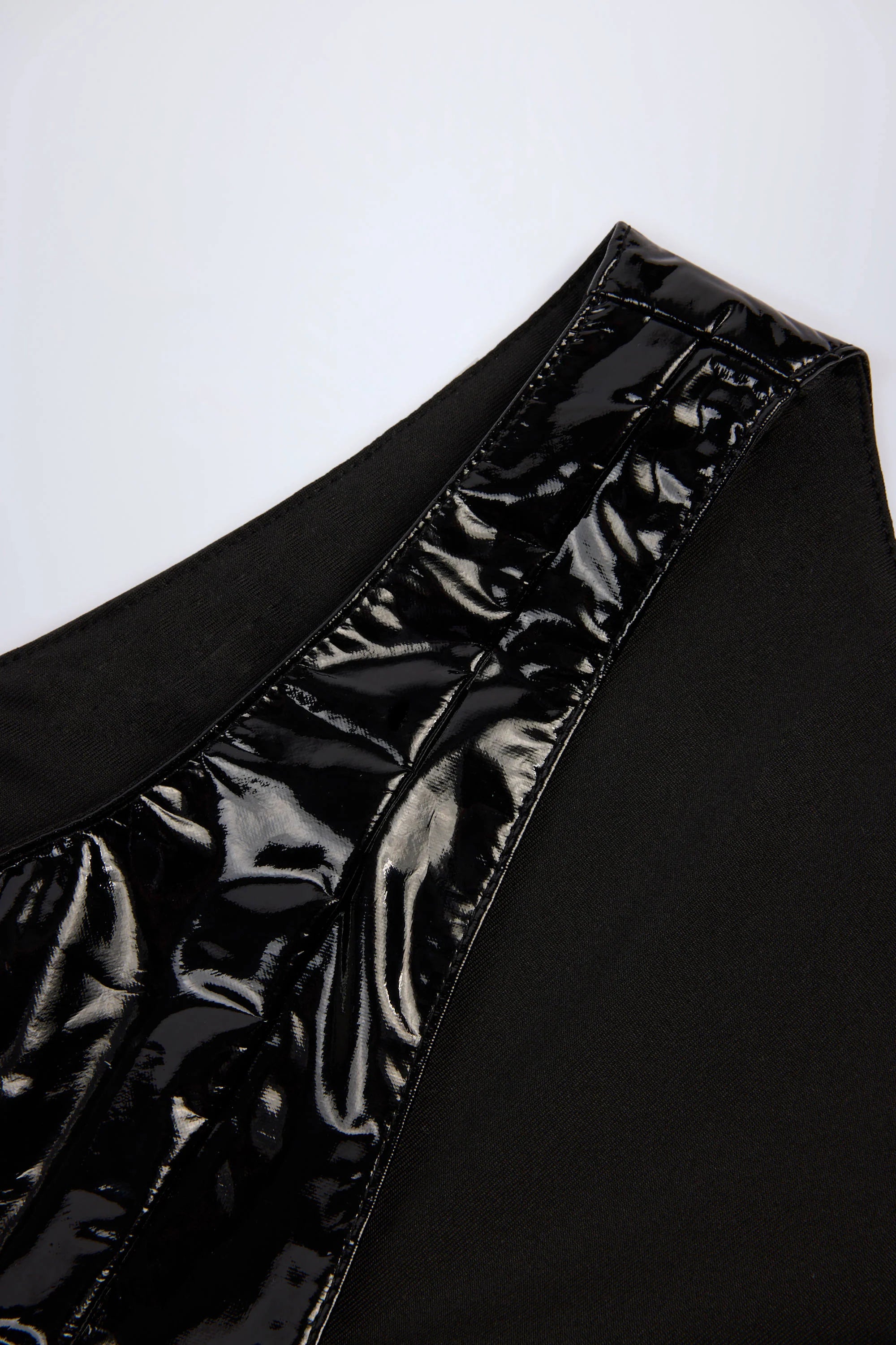Glossy Vinyl Plunge Neck Bodysuit in Black