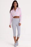 Ribbed Knit Quarter Zip Cropped Jumper in Powder Pink