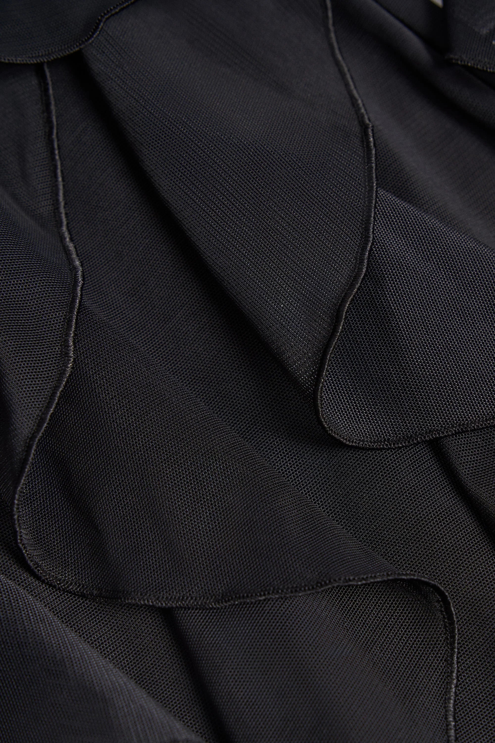 Ruffled Mid Rise Flared Trousers in Black