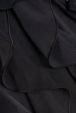Ruffled Mid Rise Flared Trousers in Black