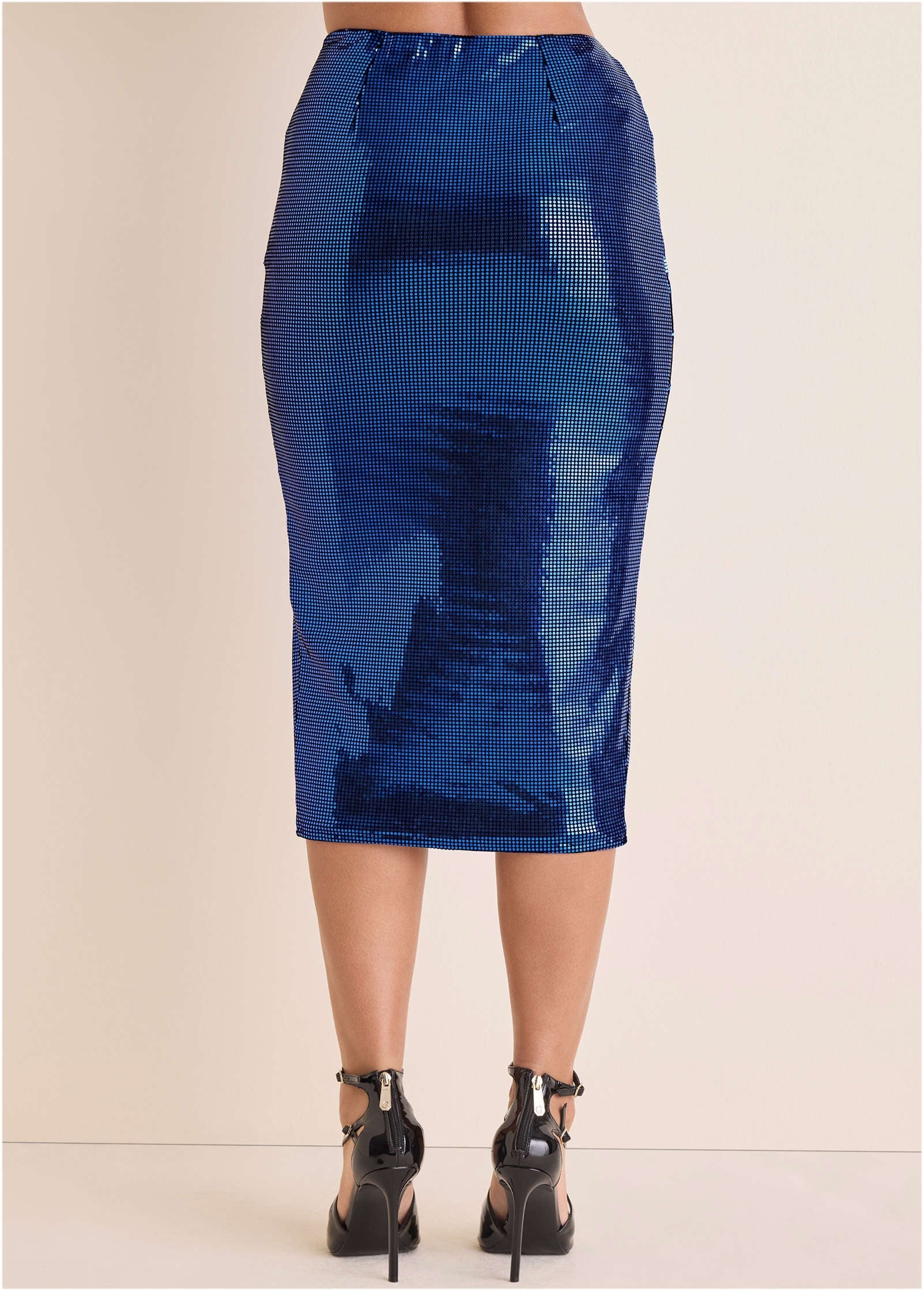 Sequin Midi Skirt Blue Black