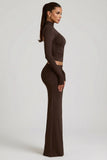 Modal Asymmetric Waist Maxi Skirt in Chocolate Brown