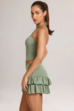 Modal Ruffle Mid Rise Mini Skort in Sage Green