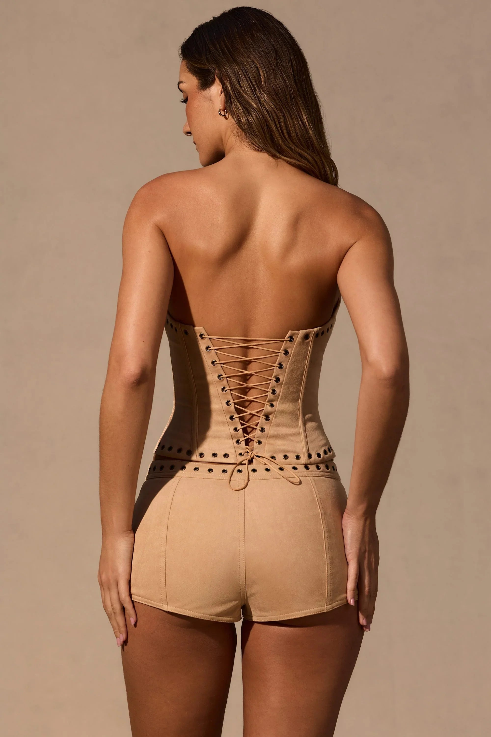 Low Rise Mini Shorts in Tan