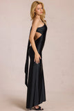 Asymmetric Tie Back Gown in Black