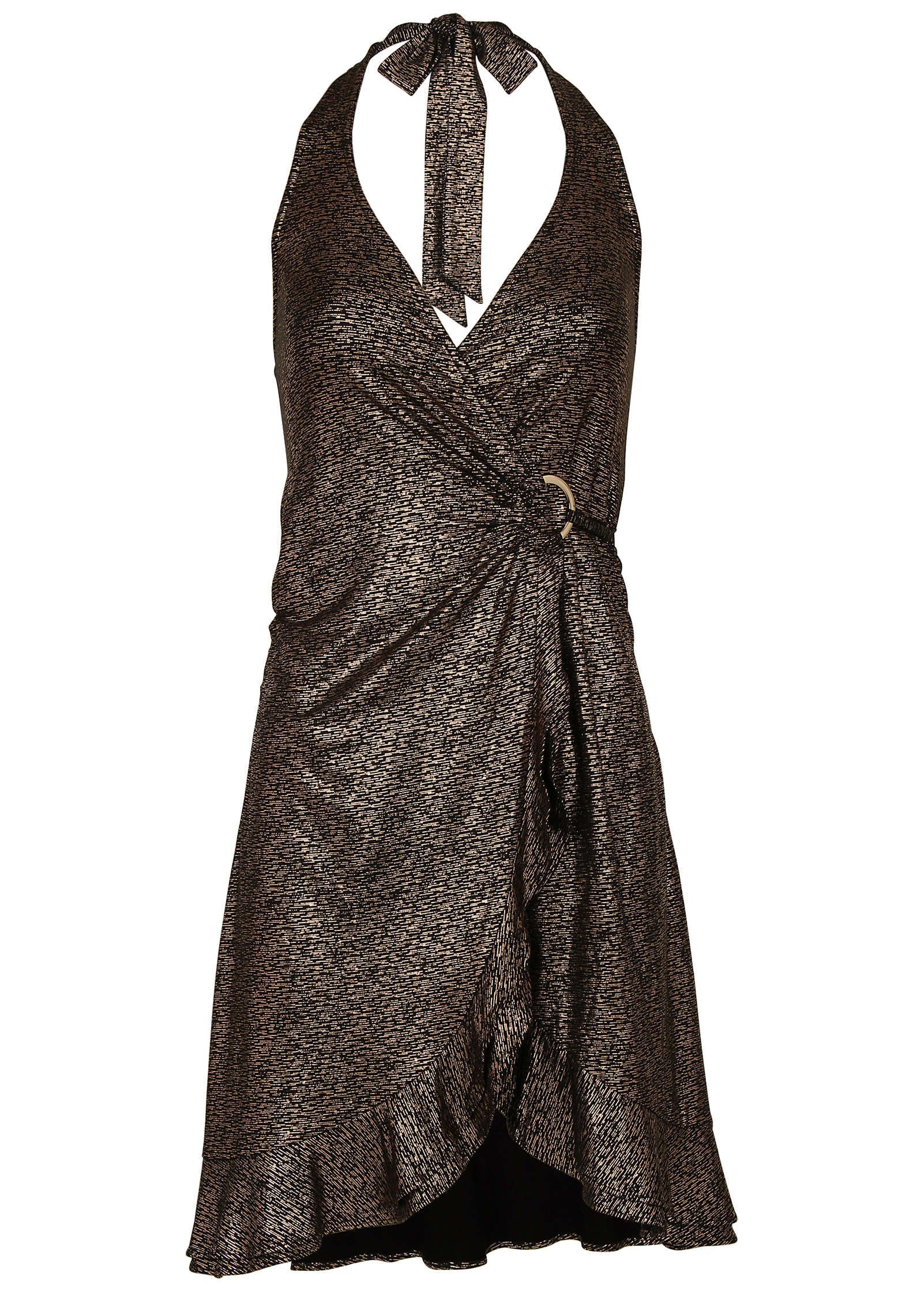 Metallic Halter Mini Dress Gold