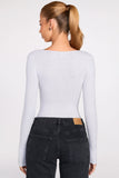 Ribbed Modal Long Sleeve Plunge Bodysuit in Grey